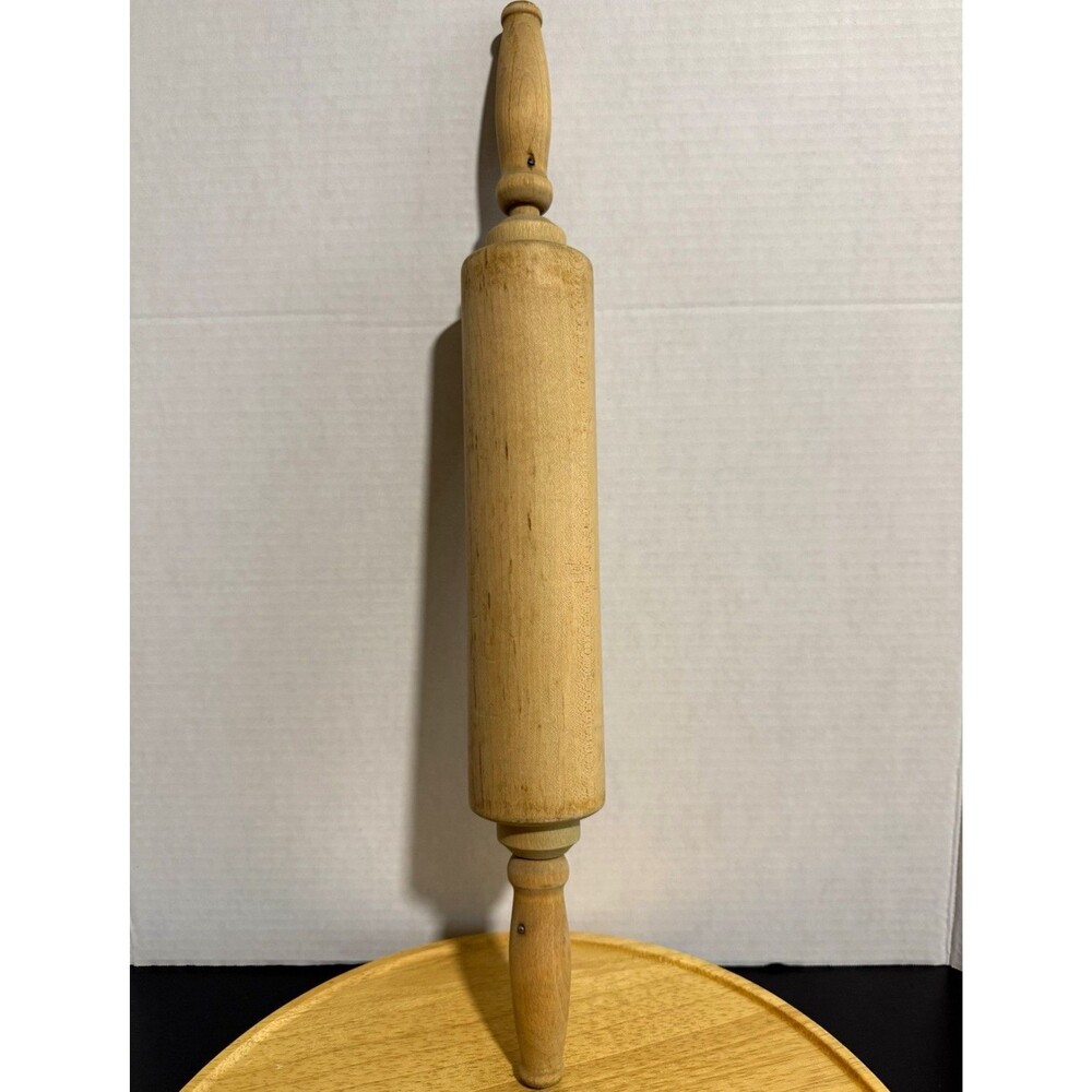 Vintage Wood Plain Rolling Pin with Handles, Brown Solid Pattern